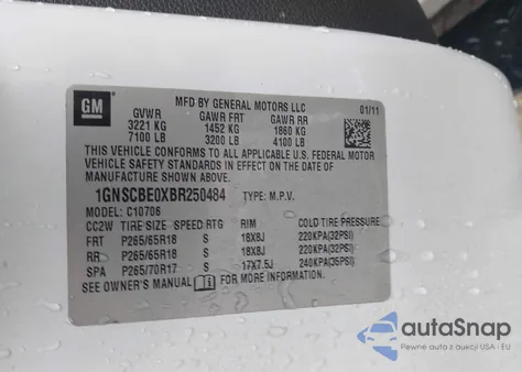 2011 Chevrolet Tahoe Lt из США, поврежденный, VIN 1GNSCBE0XBR250484